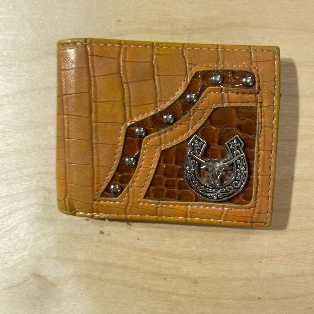 Western Themed Brown Leather Wallet with Silver Accents (MG)